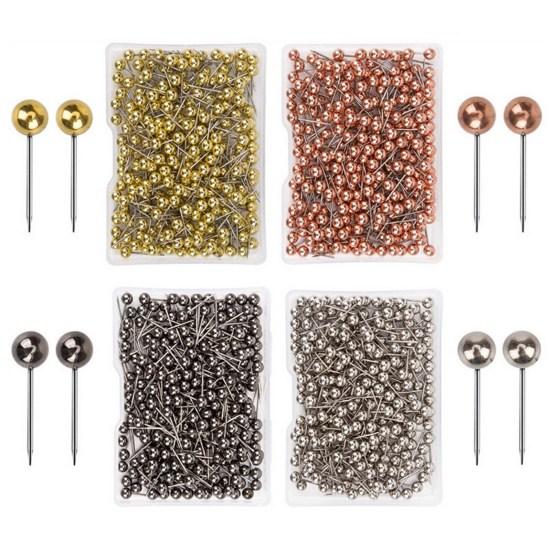 480/500Pcs Push Pin with Clear Plastic Box Metallic Color Round Ball Head Cork Bulletin Board Whiteboard Wall Map Photo Fixing Thumbtack Office