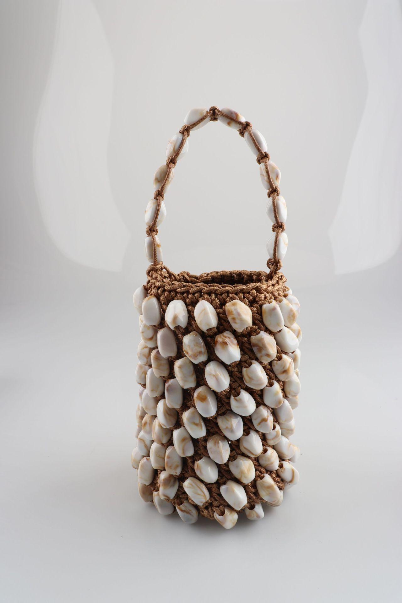 Мини сумка с бусинами для женщин, сумка-ведро, связанная крючком из веревки, женская сумка, ручная вязка, плетеная сумка, кошельки и сумки, маленькая клатч