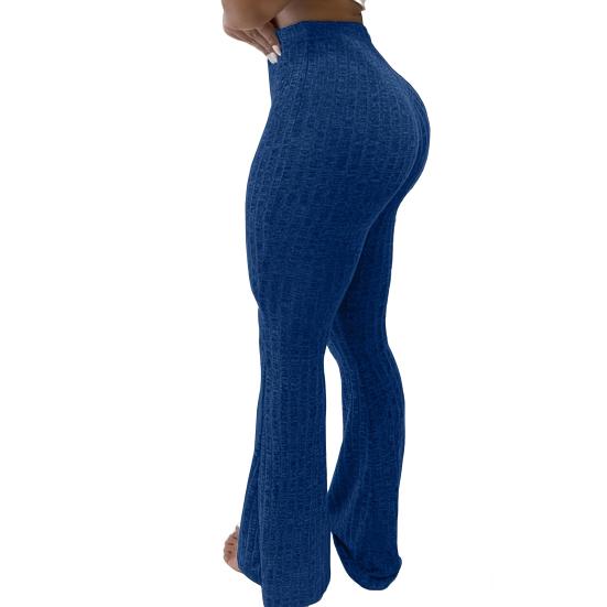 Yoga Pants Women Wide Leg Casual Trousers Elastic High Waist Hip-Hugging Style Solid Color Ribbed Fitness Pants
