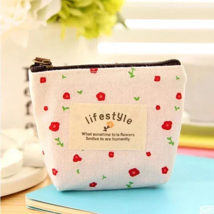 Mode Blumenmuster Geldbörsen Kleine Frische Leinwand Münze Brieftasche Dame Mädchen Kopfhörer Münze Schlüssel Geld Aufbewahrungstasche Mäppchen