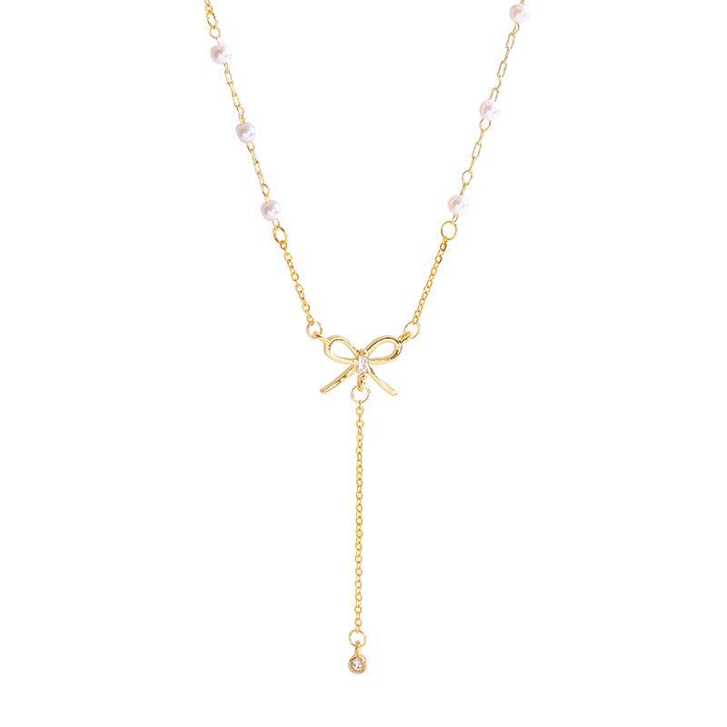 High-End Titanium Steel Bow Tassel Necklace: Elegant, Super Fairy Fashion for Women, Trendy Clavicle Chain