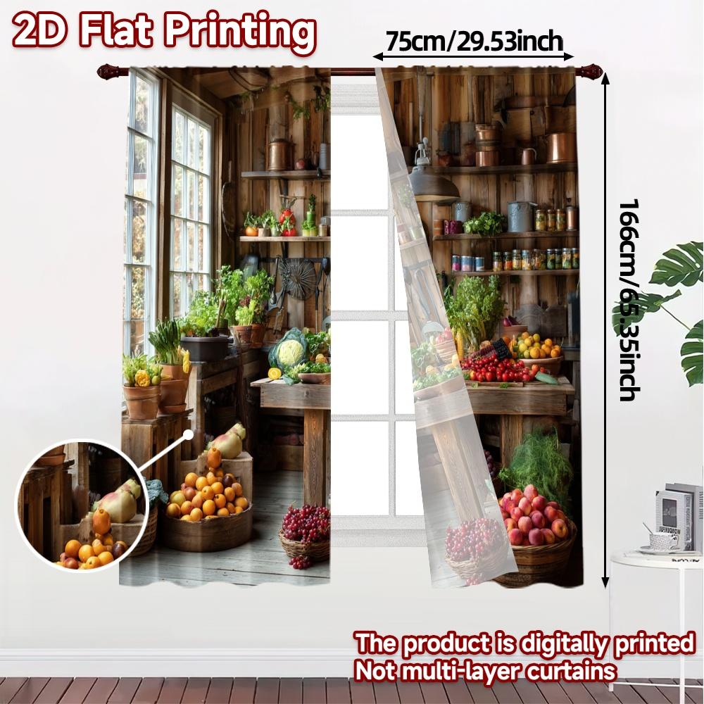 2 stuks, gordijnen met 2D-platte print (Zonder Rod) Rustiek Oogst Populair Gordijnstof Polyester Gordijnen Alle Seizoenen Geschikt voor