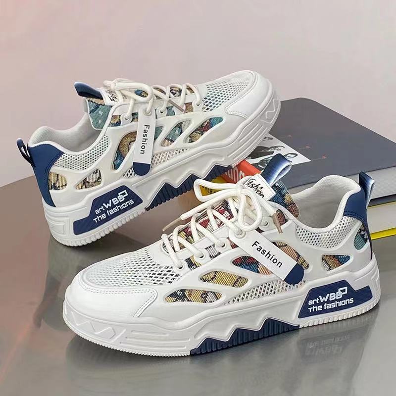 European Station Fashion Shoes Men 2024 New Increase Thick Sole Sports Casual Shoes Breathable Network Surface Student Trend