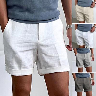 Men Suit Shorts Button Zipper Fly Solid Color Casual Shorts with Pockets Straight Wide Leg Thin Short