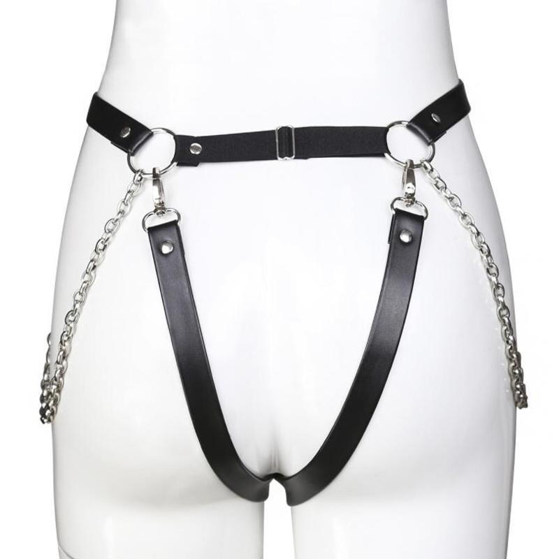 New Sexy Faux Leather Female Chastity Leather Belts Underwear Restraint Bondage Panties Pants Metal Harness Strap for Women