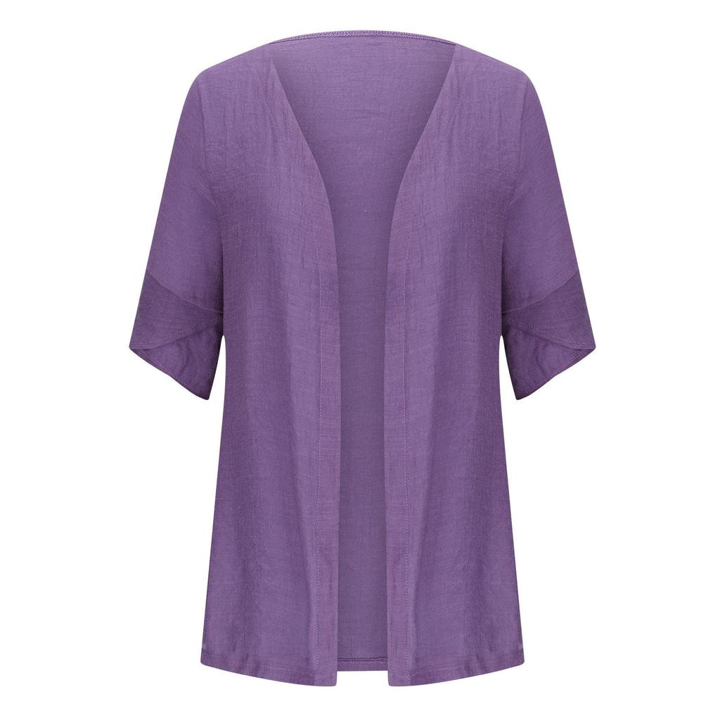Women's Summer Cardigans Plus Size Short Sleeve Half Loose Cover Up Open Front Stretch Blouse Wrap Outwear Top