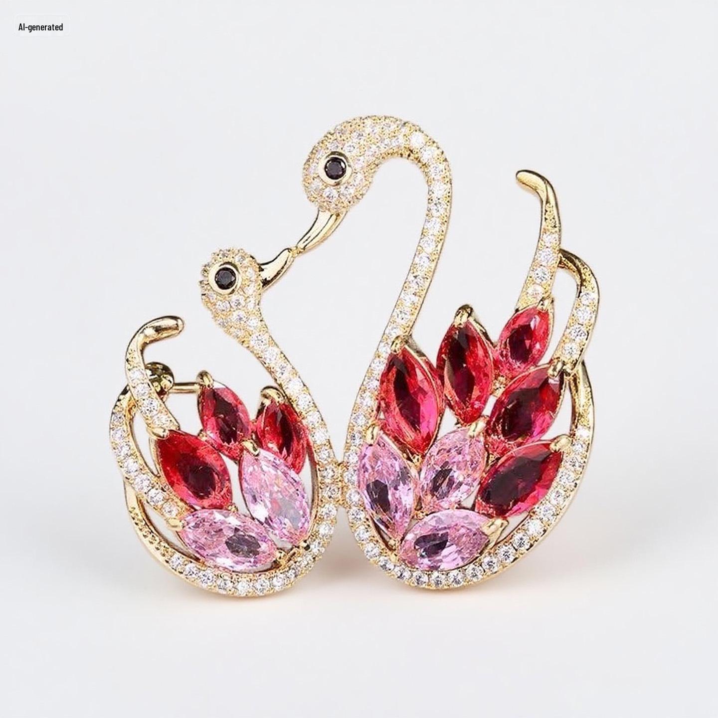 Bo Xin Yun Luxurious Gold Red Zircon Swan Brooch for Women - Elegantly Designed Pin Accessory