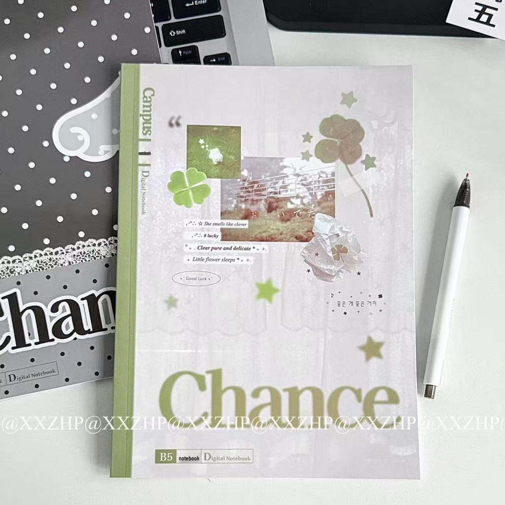 B5 Saddle-Stitched Korean-Style Journal - Polka Dot, Bow & Four-Leaf Clover Design for Students