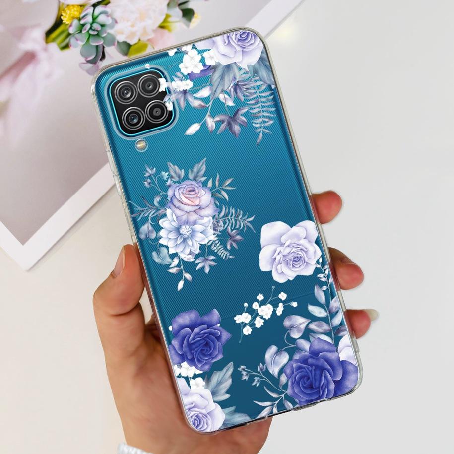For Samsung Galaxy A12 Case Transparent Cover Fashion Flower Slim Soft TPU Phone Case For Samsung A12 SM-A125F M12 F12 A 12 Capa