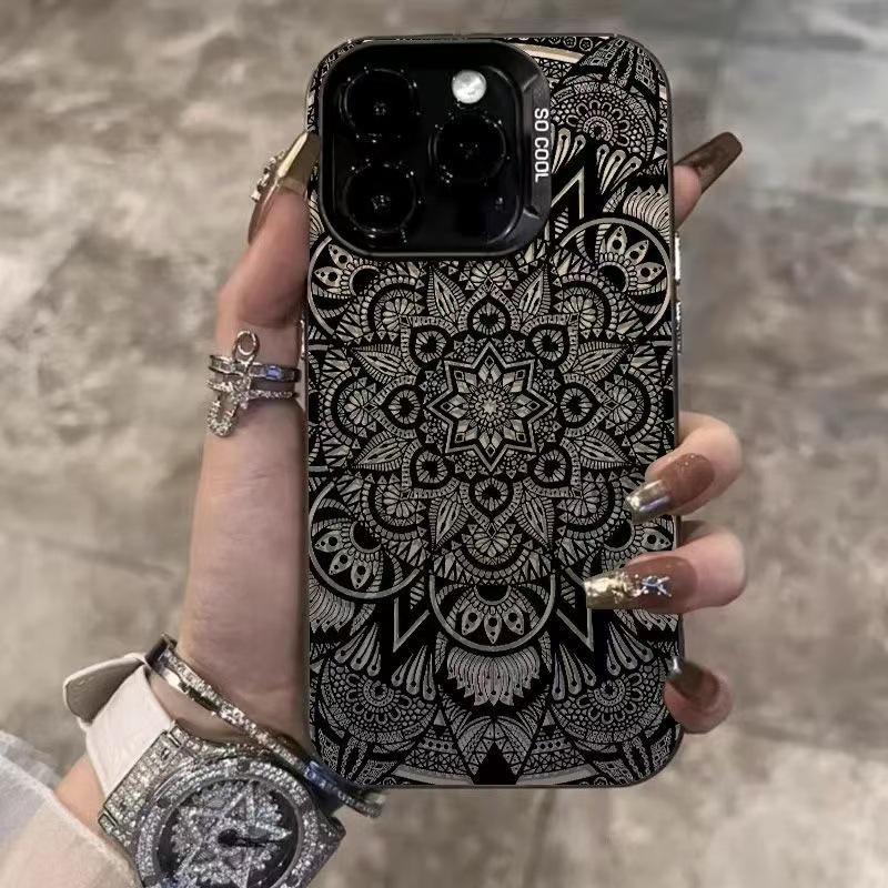 Retro Totem Floral Pattern iPhone Case for Apple 14/15 Pro/16/17 Air, High-End Design