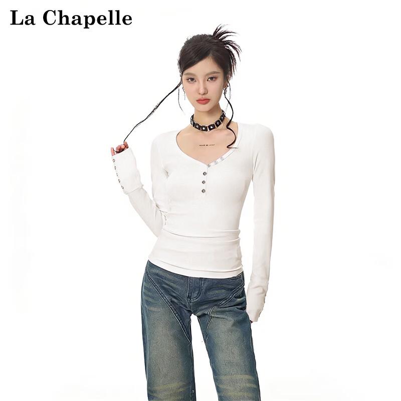 La Chapelle Women's V-Neck Slim Fit Long Sleeve T-Shirt