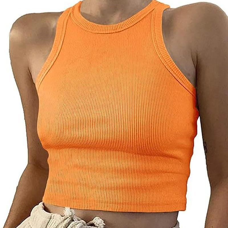 Rib Knit Green Women's Tank Top Summer Casual Basic Skinny Vest Sleeveless White Off Shoulder Sexy Woman Crop Top