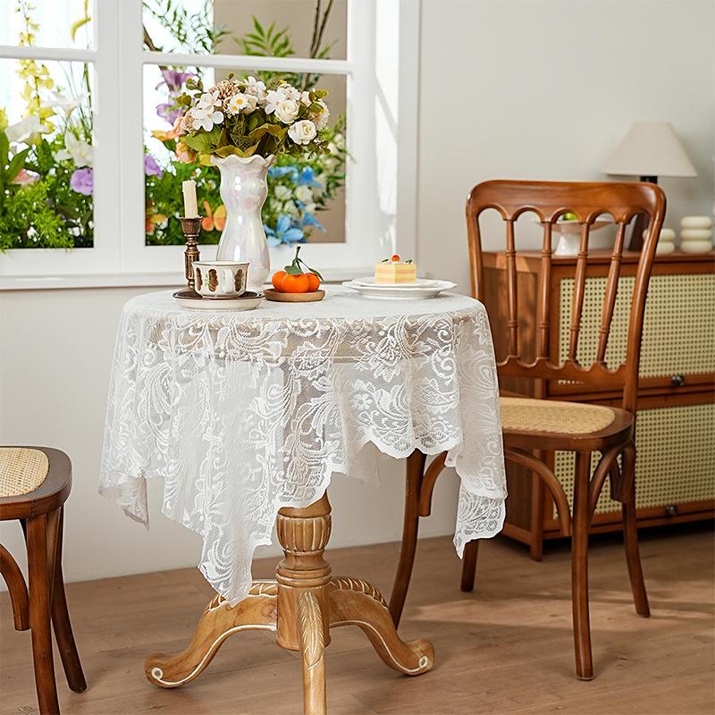 

Белая круглая вязаная скатерть с подсолнухами для студенческих общежитий и квартир 140 x 100