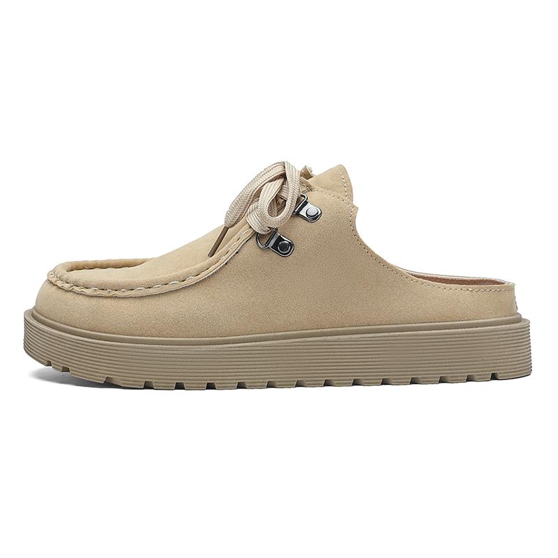 Platform Mules Men Backless Loafers Slipper Thick-soled Half Shoes For Man Closed Toe Slide Sandals Open-back Casual Boat Shoes