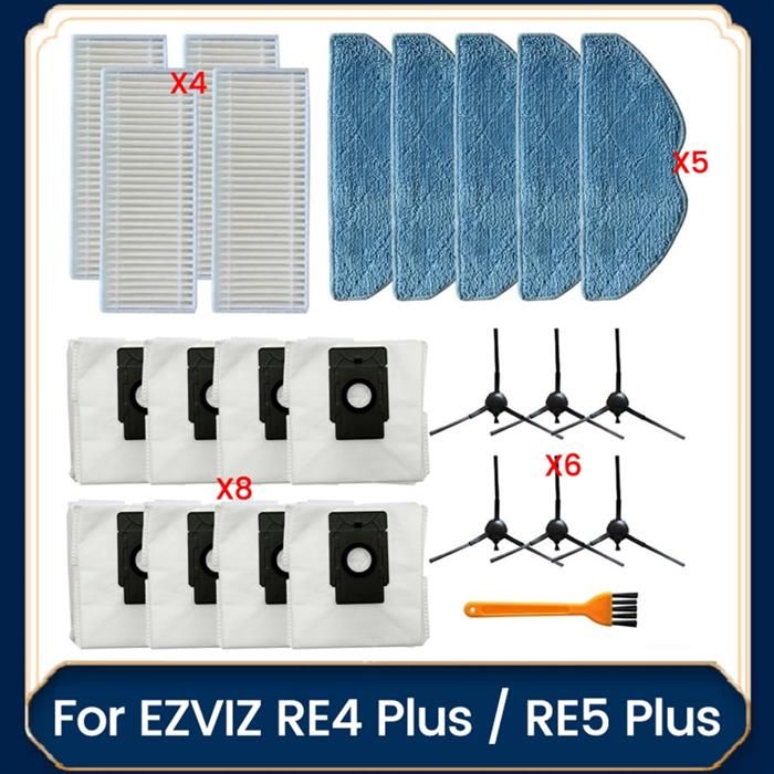 Kit D'Accessoires 24Pièces pour EZVIZ RE4 plus/RE5 plus Aspirateur : Brosse Latérale, Filtre, Sacs à Poussière, Chiffons de