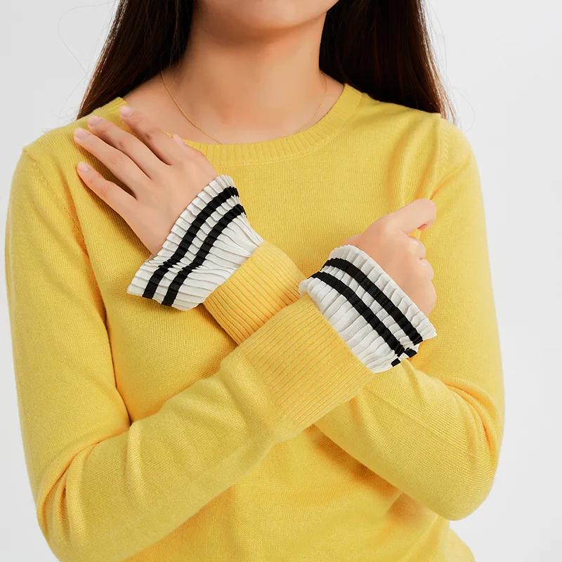 1 Pair Women Fake Flared Sleeves Girls Lace Pleated Detachable Sleeve Fake Cuffs Sweater Decorative Female False Cuffs
