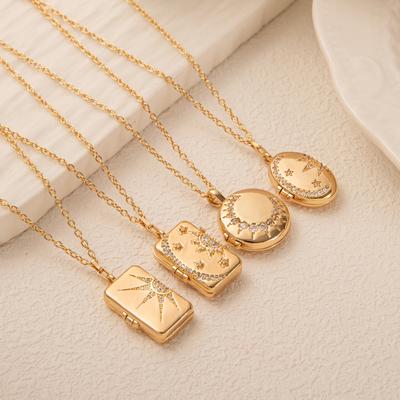 Sun Moon Shell Album Photo Frame Necklace Retro New Product Opening Necklace Gold Plated Color Preserved