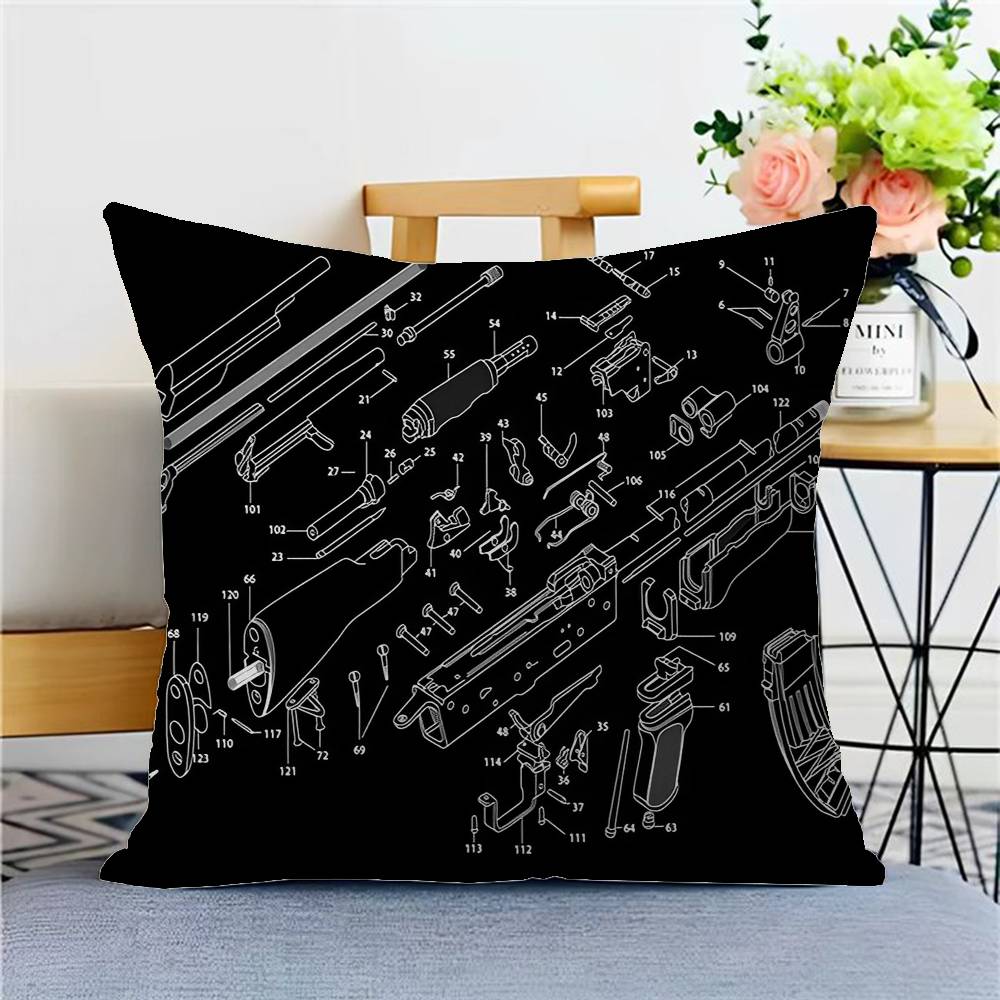 Black Ar 15 Ak47 Gun Cushion Cover Polyester Sofa Cushions Decorative Throw Pillows Home Decoration Pillowcover