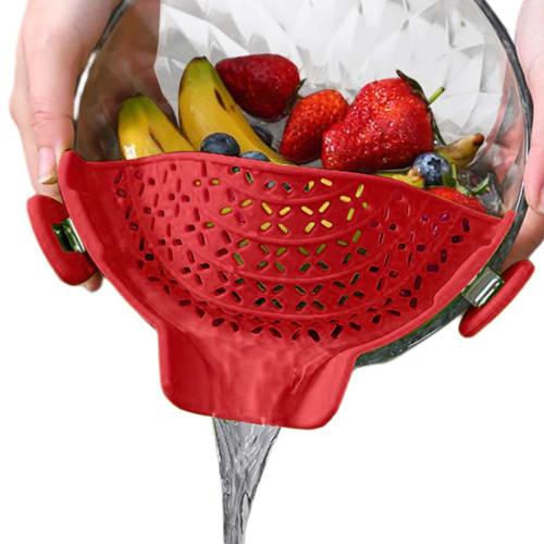 Silicone Colander Clip Strainer, Food Filter, Pot/Pot/Frying Pan Snap Strainer, Clip-on Pot Strainer, Heat-Resistant Bowl, Rice Washing Bowl, Cookware