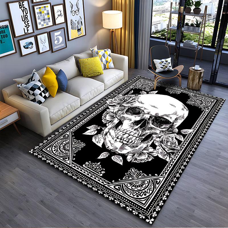 Skull with Roses Gothic Design suitable as a non-slip mat for the living room or bedroom sofa