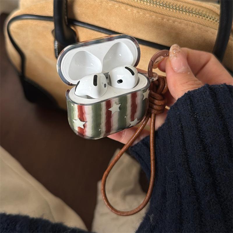 Semi-transparent green red striped stars AirPods 1 generation earphone case for AirPods 1 generation/Pro1 generation