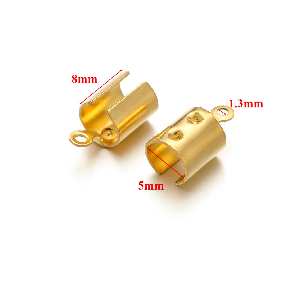 50pcs Stainless Steel 18k Gold Plated Crimp End Beads Caps for Diy Jewelry Making Findings Bracelet Necklace Chains Accessoreis
