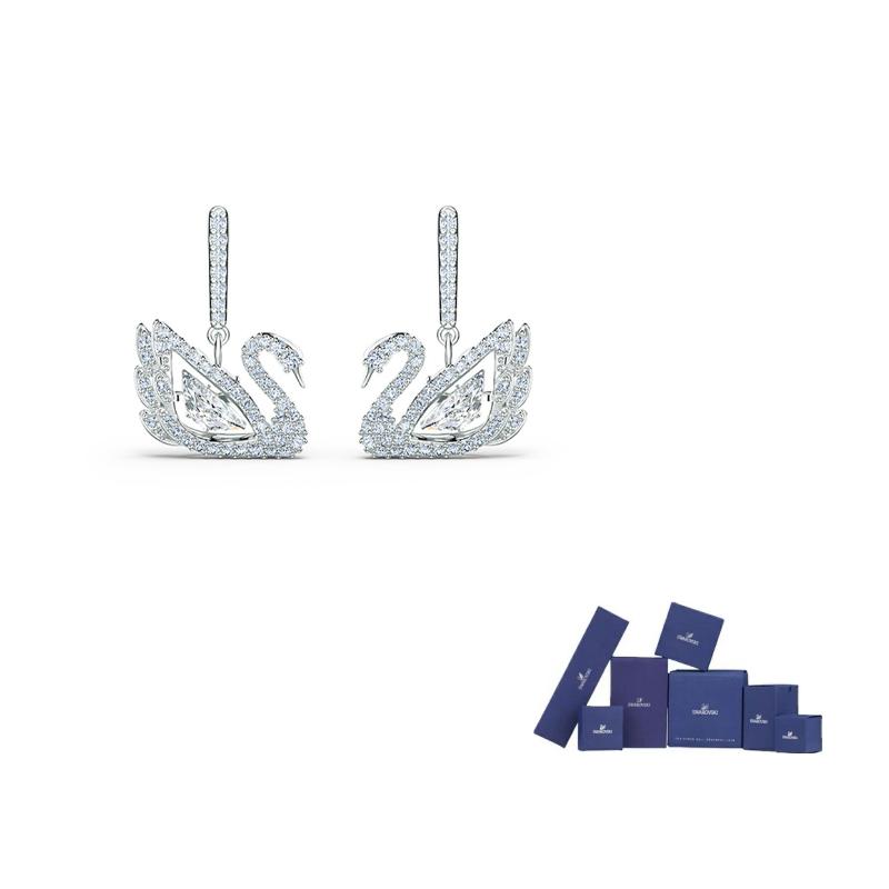 Swarovski Lifelong Bow Artificial Crystal Earrings Womens White One Size-Original brand box (color random) белый