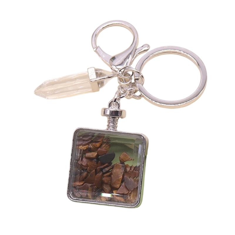 Natural Stone Crystals Square Photo Frame Keychain Diamonds Faceted For Elegant Daily Accessory And Gift Scenarios