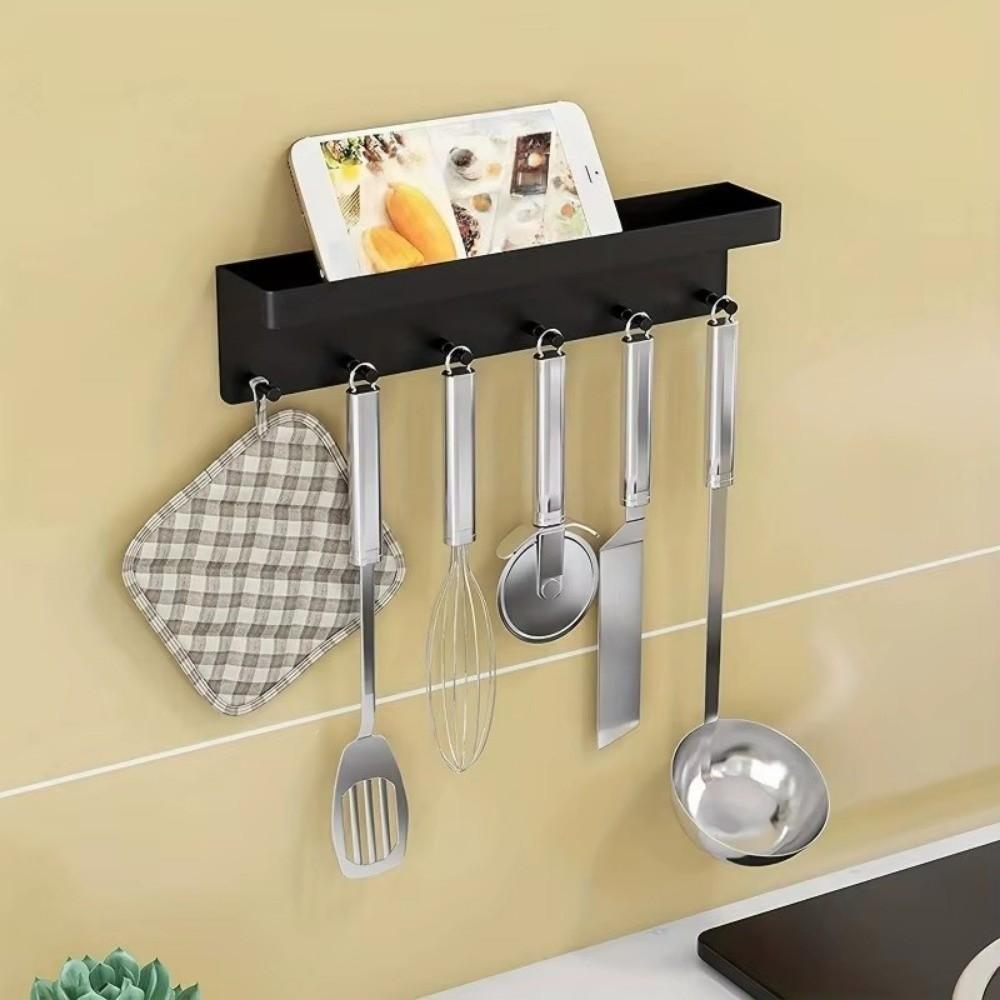 Wall Mounted Key Holder with 6 Hooks Shelf Organizer New Tableware Hanger  Wall Decor