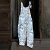 Women's Independence Day Print Jumpsuit, Casual Loose Fit Vintage Cotton Linen Overalls for 4th of
