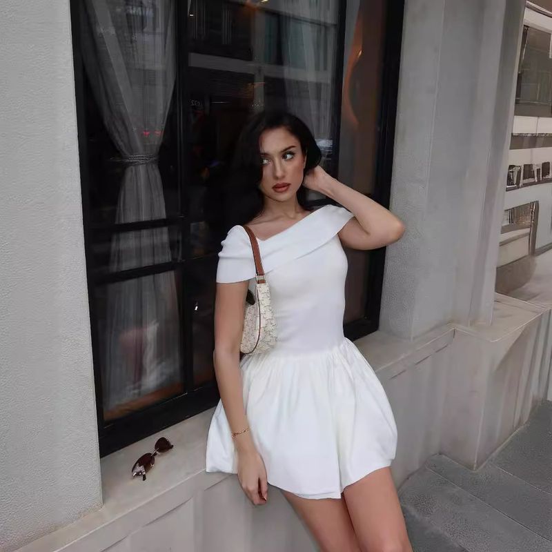 Elsa Fashion Style Spring and Summer Ins New Arrival Knitting off-Neck Sexy Sweet Pettiskirt Short Sexy Dress