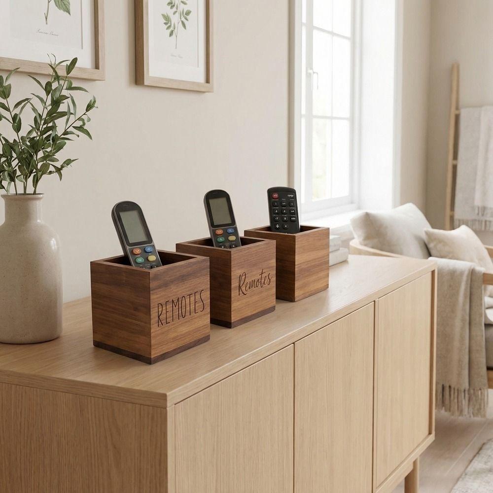 Wood Remote Control Holder Vintage Style Pen Holder Durable Desktop Storage Box Nightstand
