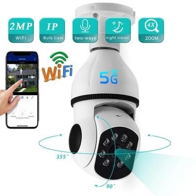 5G&2.4G WIFI Surveillance 360° Rotate Auto Tracking Panoramic Camera Wireless E27 PTZ Camera CCTV IR Night Vision Motion Detection Two-Way Audio