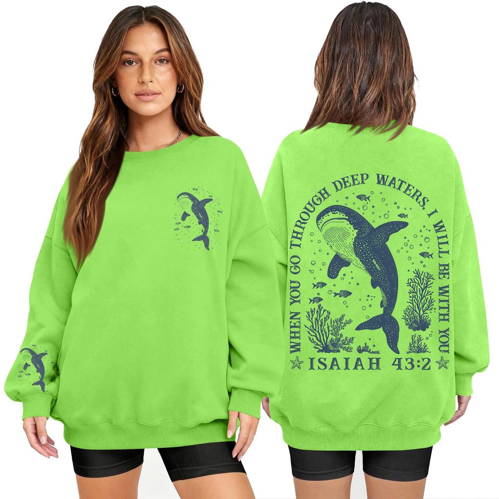 Women's Fashion Long Sleeve Print Round Neck Loose Pullover Sweater Top