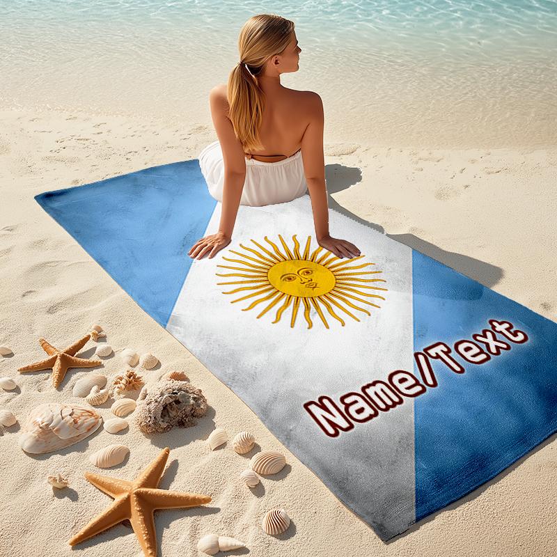 1PC Custom Name Argentina Flag Beach Towel Highly Absorbent And Sand-Resistant Towel for Swimming, Pool, Yoga, And Travel Lightweight
