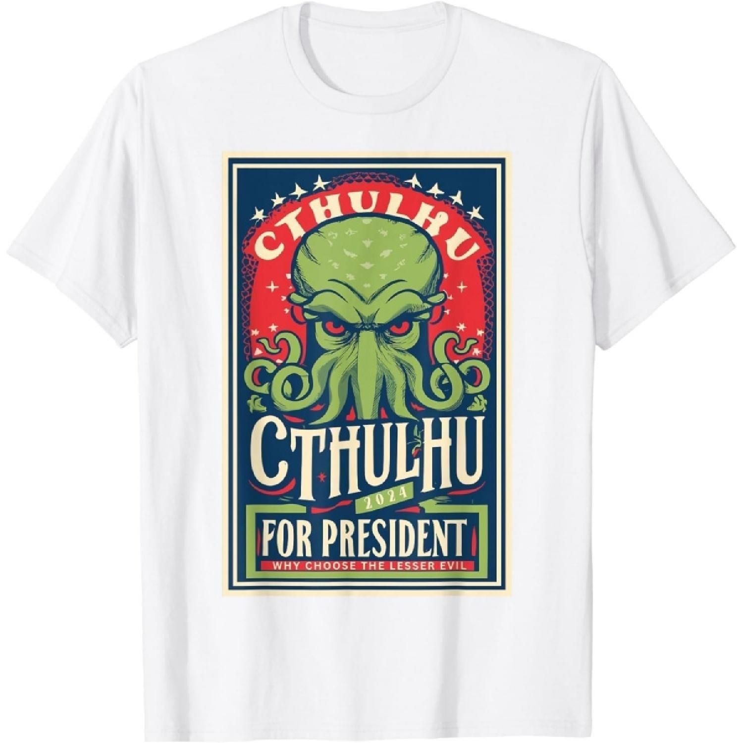 AETYOAJKLUoi Cthulhu for President 2024 Vintage - Vote So Death May Die T-Shirt XXXXXL белый