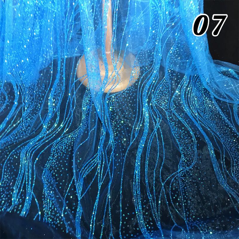 Glitter Sequin Lace Fabric Iron Bronzing Wave Pattern Polyester Material Bridal Wedding Party Evening Dress Fabric DIY Textile