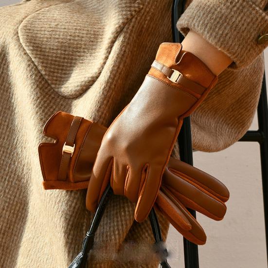 Yousheng Women Winter Touchscreen Gloves Suede And Faux Leather Gloves Plush Lined Warm Gloves for Driving Commuting Gathering