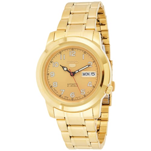 

Seiko 5 Automatic Gold Dial Yellow Gold Tone Men s Watch SNKK38J1