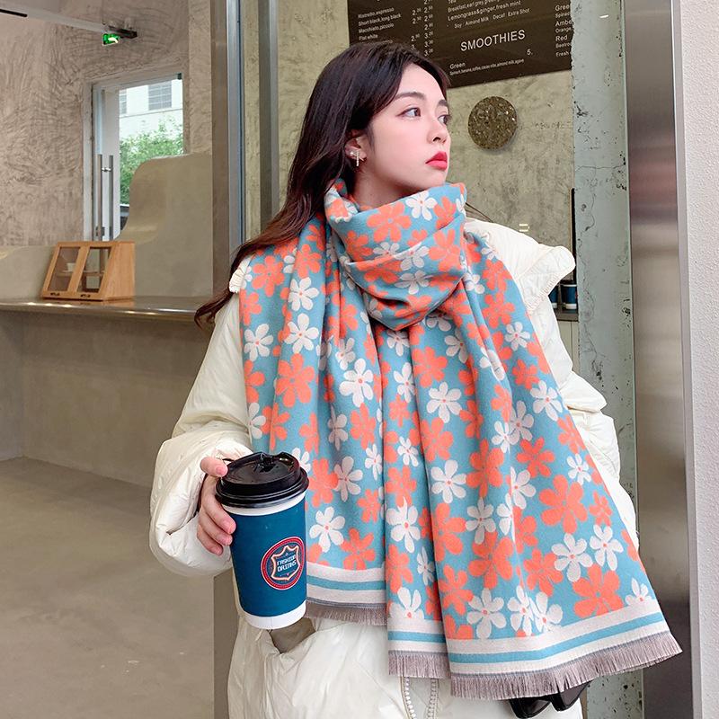 New Scarves For Women In Autumn And Winter Fashionable Cashmere Scarves Floral Prints Warm And Thickened Shawls