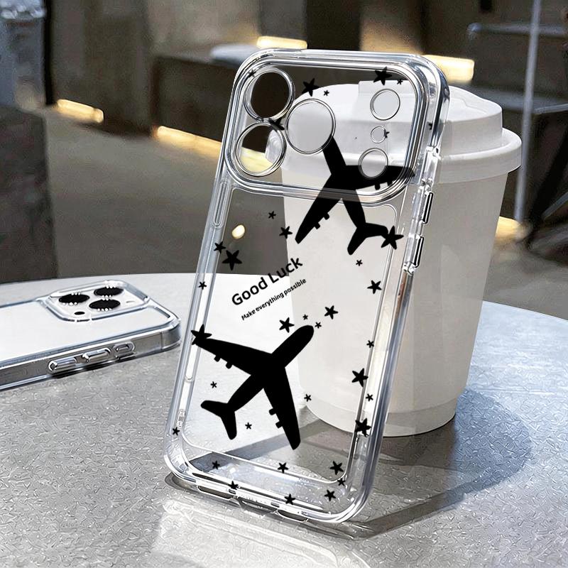 Silicone Clear Phone Case For iPhone 17 16 Pro 15 14 13 12 Pro Max 11 Transparent Shockproof Soft TPU Map Airplane Pattern Cover