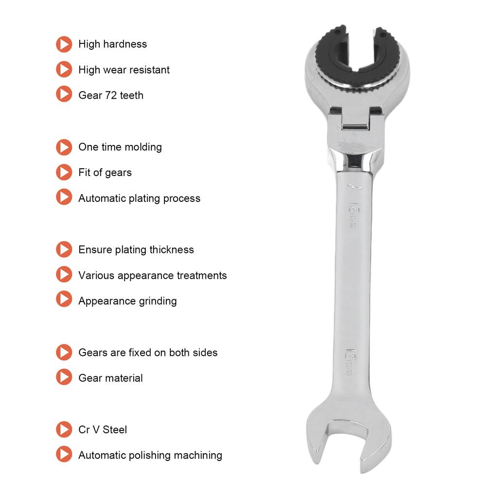 Brake Line Wrench 12mm 72 Teeth Adjustable Angle  Steel Oil Pipe Open Ratchet Wrench Tubing Ratchet Spanner  Nut Wrench