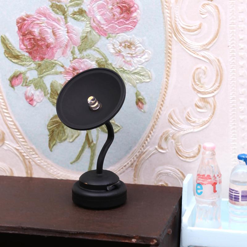 1:12 Dollhouse Miniature Led Lamp Desk Lamp Black Wall Lamp With Switch Furniture Model Decor Toy