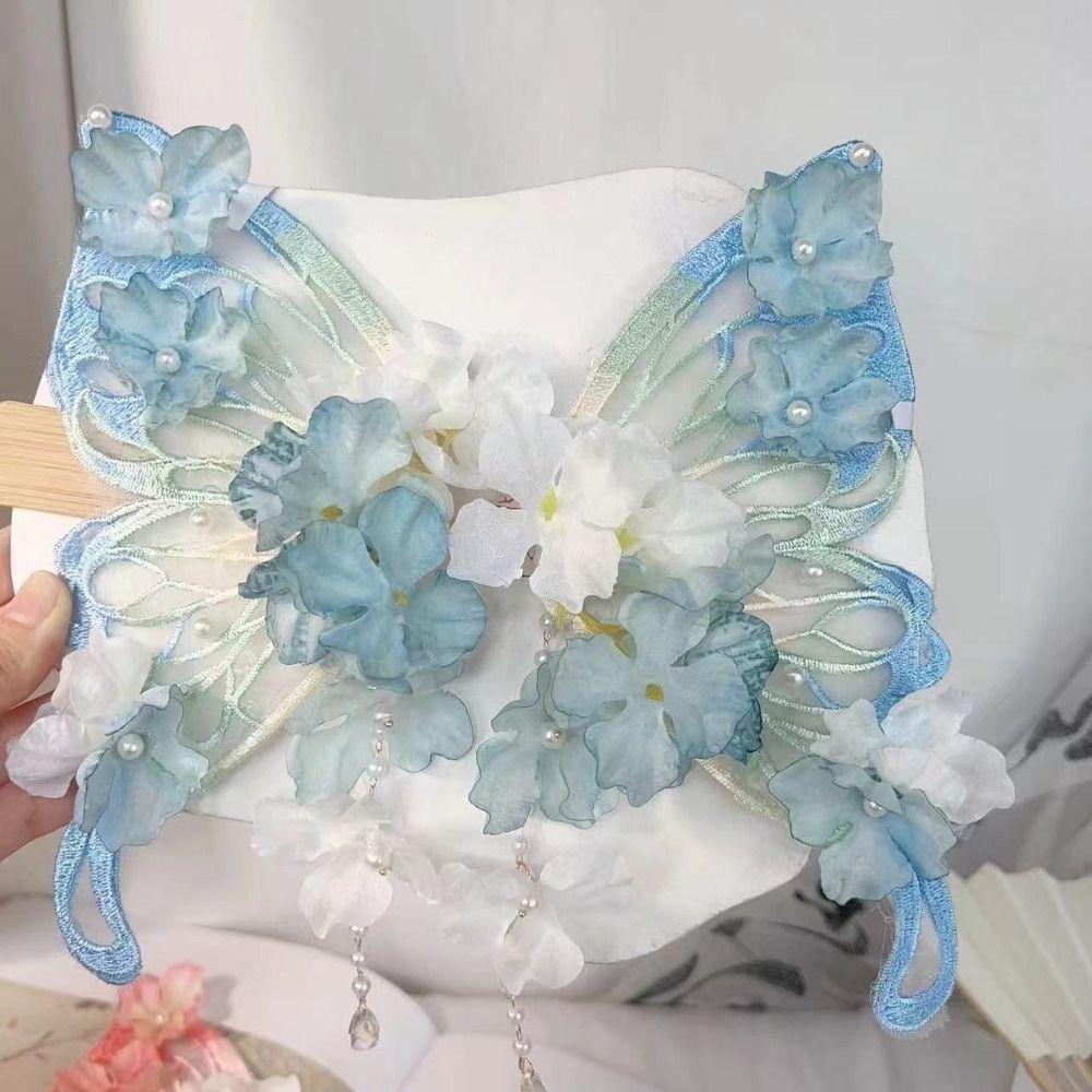 Mesh Tassel Duckbill Clip Imitation Pearl Flower Hair Clip Fairy Large Butterfly Hairpin  Daily