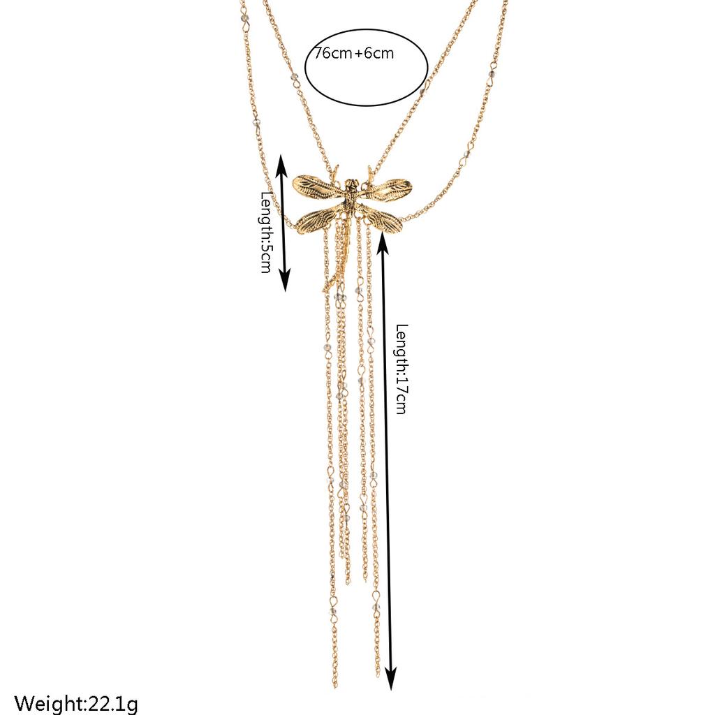 European and American New Retro Bohemian Style Multi-layer Beaded Necklace for Women, Exaggerated and Elegant Multi-layer Dragonfly Tassel Choker