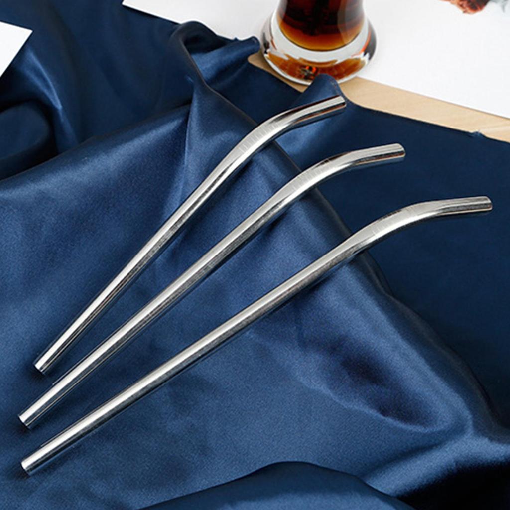 Reusable Silver Straw Set 304 Stainless Steel Straw Straight Bent Drinking Straw With Cleaning Brush Home Bar Accessories