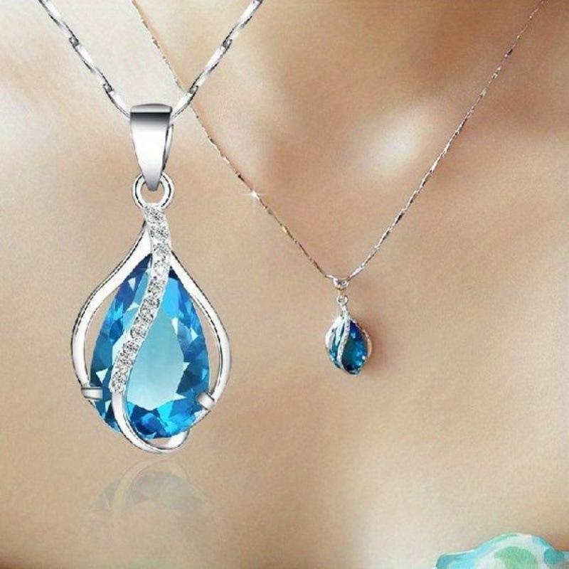 

Blue Crystal Angel Drop Necklace for Women океан синий