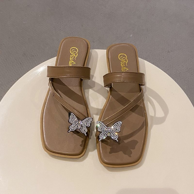 Woman Slippers Crystals Summer Jewels Sandals On Beach Slides Off White Shoes for Women 2024 Flip Flops Low Heel Rhenstone Vip F