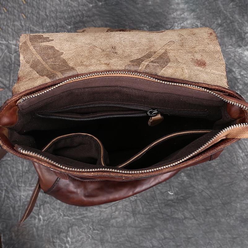 Artistic Embossed Genuine Leather Women's Backpack - Large Cowhide Travel Bag In National Style