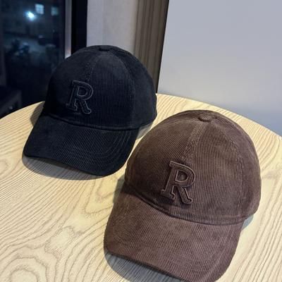 Autumn and Winter Korean Style Corduroy Letter R Baseball Hat for Women Fashionable and Versatile Face Showing Small Peaked Cap for Men